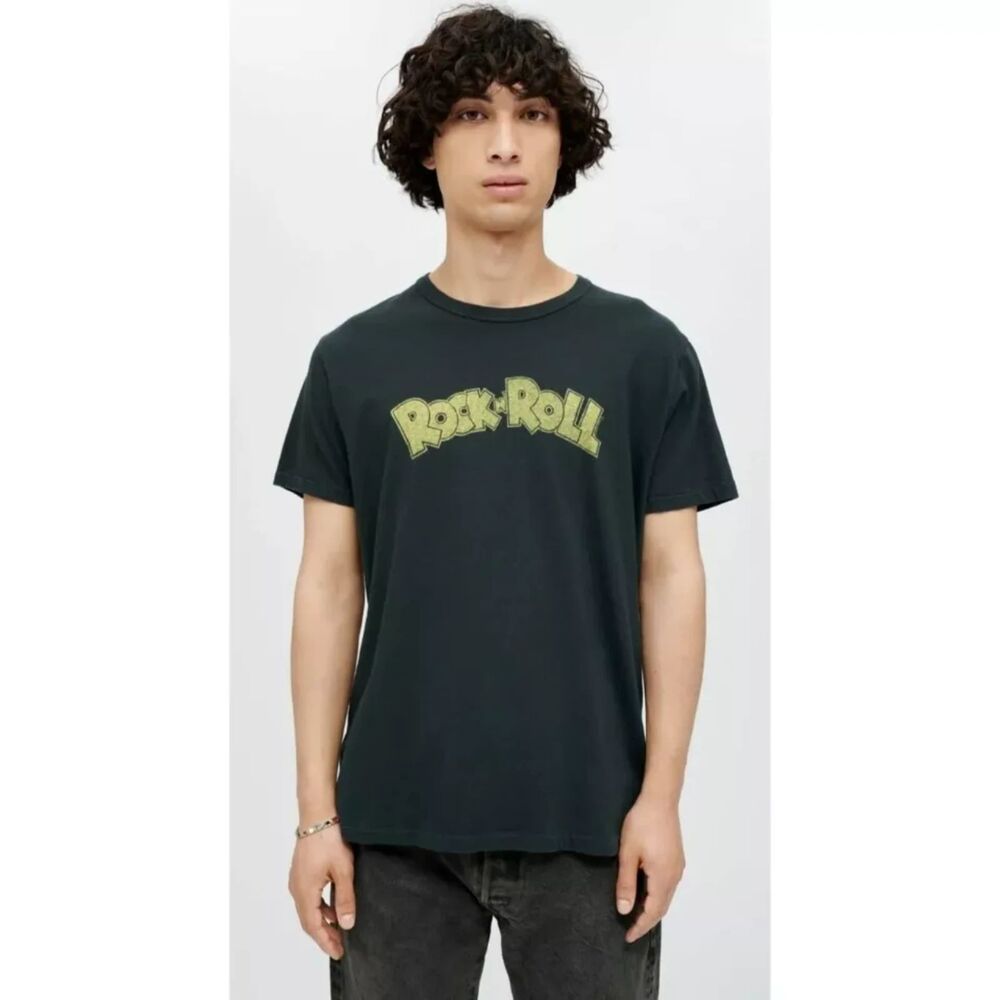 RE/DONE Mens Shirt Medium Washed Out Black Pullover Crew Graphic Rock N Roll Tee